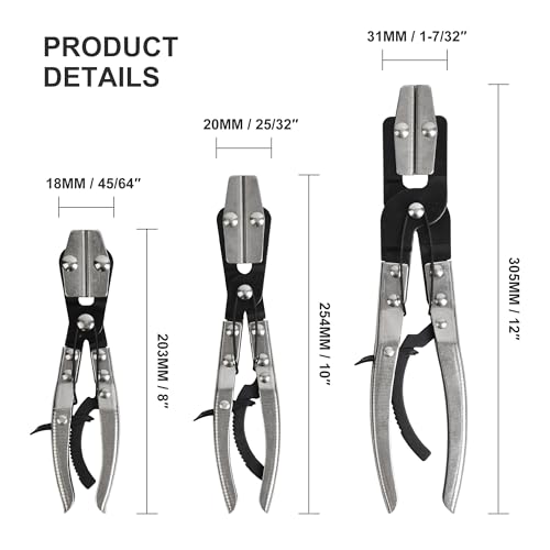3pcs Ratcheting Hose Pinch Off Pliers Set, 8in 10in 12in Hose Clamps Pliers for Automotive, Radiator, Fuel & Coolant Lines