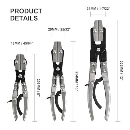 3pcs Ratcheting Hose Pinch Off Pliers Set, 8in 10in 12in Hose Clamps Pliers for Automotive, Radiator, Fuel & Coolant Lines