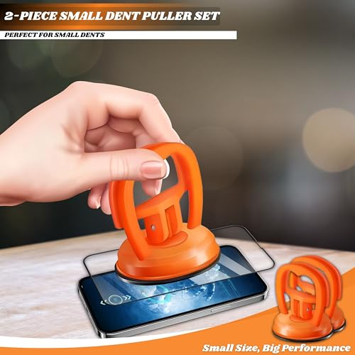 7-Piece Car Dent Puller Kit – Black & Orange Suction Cup Dent Remover Set with Large & Small Pullers, Scratch Repair Tools, Microfiber Mitt, Nano Cloth & Buffing Pad for Car Body Restoration