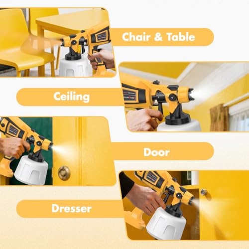 1000W High Power Paint Sprayer - HVLP Electric Spray Paint Gun with 4 Copper Nozzles & 3 Patterns, Large Capacity Power Painter for Furniture, Cabinets, Fence & House Painting Yellow - color: Yellow