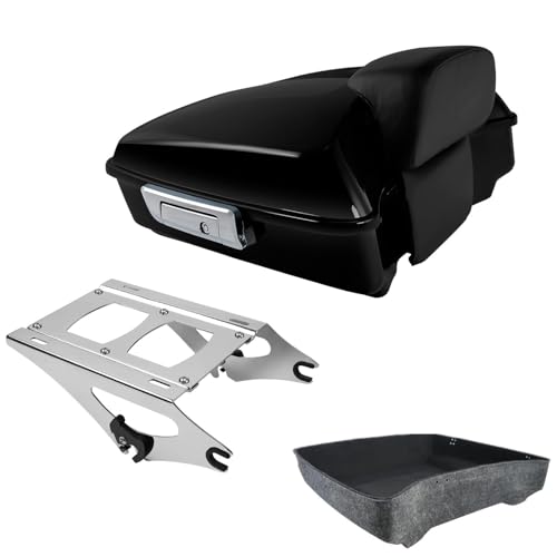 TCT-MOTORPARTS Chopped Tour Luggage Trunk Pack Rack Fit for Harley Havidson - color: Vivid Black Chopped Trunk+Chrome Rack