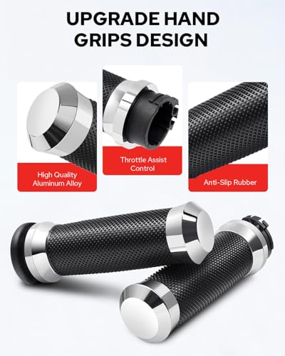 Motorcycle Hand Grips Handlebar Grips Cable Throttle Fit for Harley ’02-’17 VRSC, ’96-Later XL, ’08-’13 XR, ’96-’17 Dyna (Except FXDLS), ’96-’07 Touring - color: Chorme