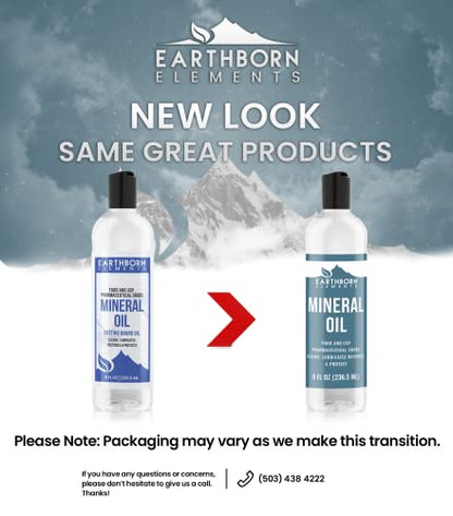 Earthborn Elements Mineral Oil 8 fl oz, Pure & Undiluted, No Additives Clear (Pack of 2) - size: 8 Ounce (Pack of 2)