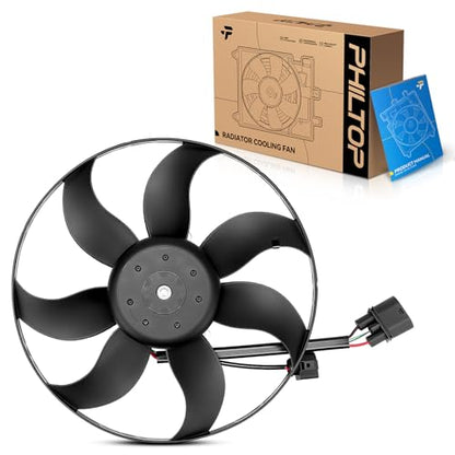 PHILTOP Engine Cooling Radiator Fan Assembly for Volkswagen & Audi Jetta, Passat, Golf, Tig-uan, Tig-ua-n Limited, Beetle, CC, Eos, GTI, A3, A3 Quattro, TT Quattro Electric Radiator Fan Kit - size: Jetta, Passat, Golf, Tiguan, GTI, A3, Eos