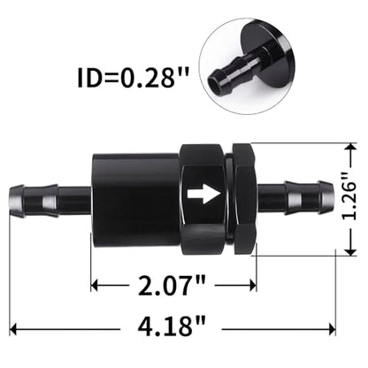 3/8" Billet Inline Fuel Filter 30 Micron Anodized Aluminum Black 2PCS - size: 3/8 in