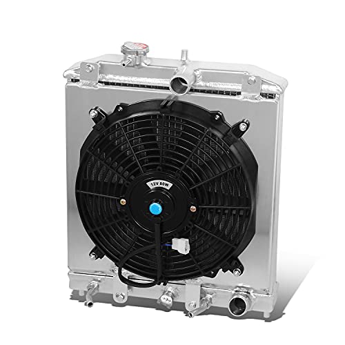 Auto Dynasty Factory Style 2-Row Cooling Radiator with 12V Fan Shroud Compatible with Honda Civic EH9 EJ8 EJ7 EJ6 EM1 Del Sol Acura Integra DB DC1 DC2 (Half Size) AT MT 92-01, Aluminum Core