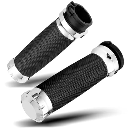 PBYMT 1inch Handlebar Grips, Cable Throttle Control Hand Grips Fit for Harley ’96-Later XL, ’96-’07 Touring, ’02-’17 VRSC, ’08-’13 XR, ’96-’17 Dyna (Except FXDLS) - color: Chrome
