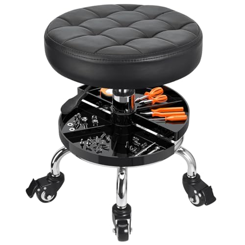 JOSTZHXIN Garage Mechanic Stool Chair Rolling Shop Chair, Height Adjustable Garage Shop Seat, Low Stools with Storage Tray, Rolling Stool for Salon SPA Tattoo (Style 1) - style: Style 1