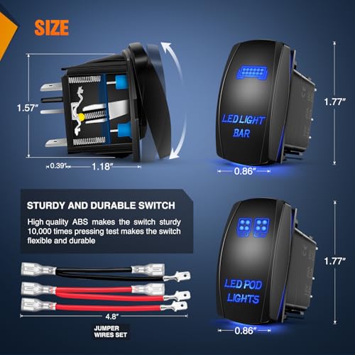 Nilight 2 Pack Led Pod Lights Rocker Switch Light Bar 5 Pin Blue - color: Blue, size: LED LIGHT BAR+LED POD LIGHTS
