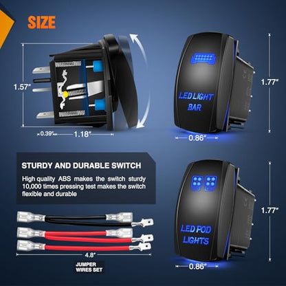 Nilight 2 Pack Led Pod Lights Rocker Switch Light Bar 5 Pin Blue - color: Blue, size: LED LIGHT BAR+LED POD LIGHTS