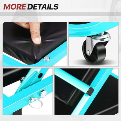 Foldable Creeper, 2-in-1 Rolling Garage Z Creeper Car & Seat, 36" Roller Mechanics Under Car Chair, 330 LBS Weight Capacity Heavy Duty, Ocean Blue - color: Blue, size: 36 Inch Length