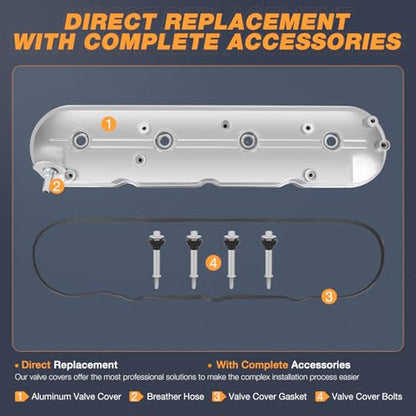 Nilight Engine Valve Cover with Gasket Replece# SK264969 12639758 - size: for Cadillac Escalade 2009-2014, GMC Savana 09-20