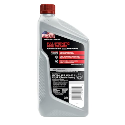 Valvoline Full Synthetic High Mileage with MaxLife Technology SAE 0W-20 Motor Oil 1 QT (Packaging May Vary) - size: 1 qt (Pack of 1), style: Full Synthetic High Mileage