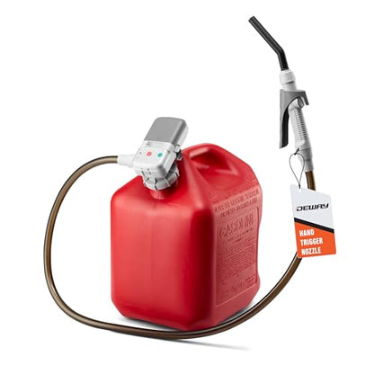 Deway AA Battery Gas Pump Automatic Fuel Transfer with Trigger Nozzle & PVC Hose - 2.4 GPM Siphon Pump for Gasoline, Diesel, Kerosene, Gas Cans, Generators, Lawn Mowers, Boats, ATVs - style: Hand Trigger Nozzle w/ PVC Hose