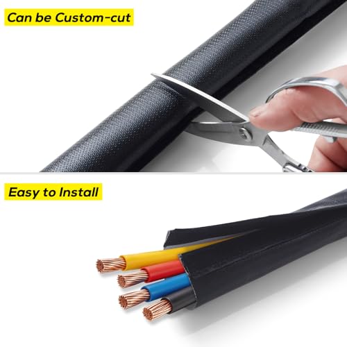 FLASLD Wire Heat Shield for Hose Lines & Electrical Wiring, 3/4" I.D. x 10FT Heat Shield Wrap Automotive for Exhaust and High-Temperature Pipes with Stainless Steel Ties, Black - size: 3/4" I.D. x 10FT
