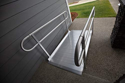 EZ-ACCESS - Portable Wheelchair Ramp and Aluminum Ramp with Handrails - Heavy Duty Mobility Device, Handicap Ramp with Textured Surface for Steps & Self-Adjusting Bottom Transition Plates - 3G 5-Foot - size: 60 Inch (Pack of 1), style: Ramp + two-line rai