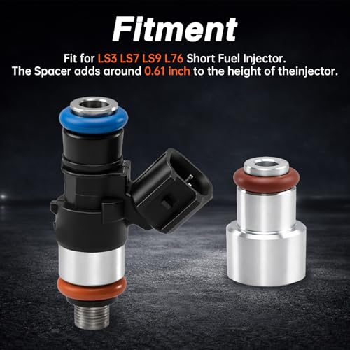 FUSCH 8PCS LS Fuel Injector Adapter Spacer Kit, LS3 LS7 LS9 L76 to LS2 Intake Fuel Rail, 6061 Aluminum Injector Extenders, Adds 0.59” Height