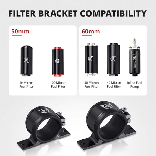EVIL ENERGY 60mm Fuel Filter Mounting Bracket, Fuel Pump Clamp Holder Black (Pack of 2) - color: Black, size: 60mm (Pack of 2)