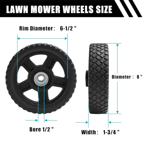 8 Inch Lawn Mower Wheels kits with Bolts & Nuts - 2 Pack General Tire Push Mower Plastic Wheels Fits Craftsman Mower Generator Garden Tiller Most Standard push Lawn Mowers (8×1.75'') - size: 8 inch