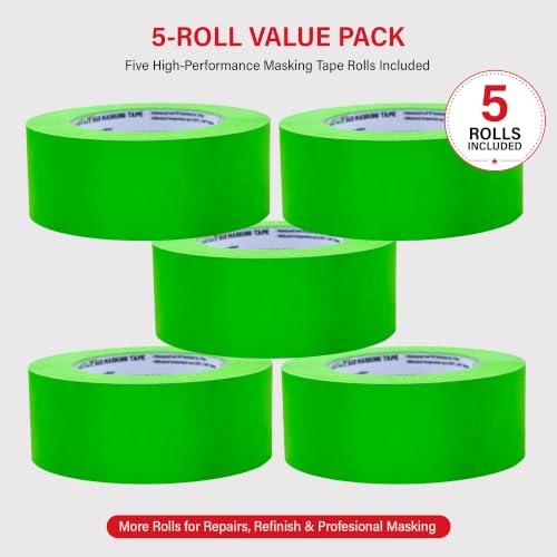 LAUCO DINOGREN Masking Green Tape 2 Inch x 60 Yards, 5 Rolls, Green High Performance Painters Tape, Heat and Water Resistant Tape for Car Painting and Auto Body Refinishing 7767 - size: 2in-5rolls