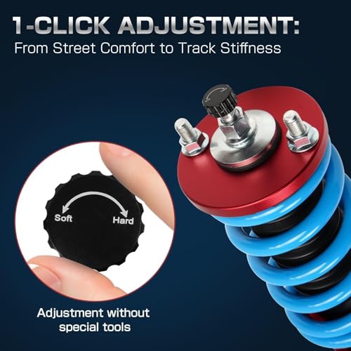 24 Levels Adjustable Coilovers Compatible with Honda Civic 1988-2000 CRX 1992-1995 Delsol 1993-1997 Integra 1990-2001 High Poundage Coil Spring Absorber Struts Suspension Lowering Kit Red - color: Red