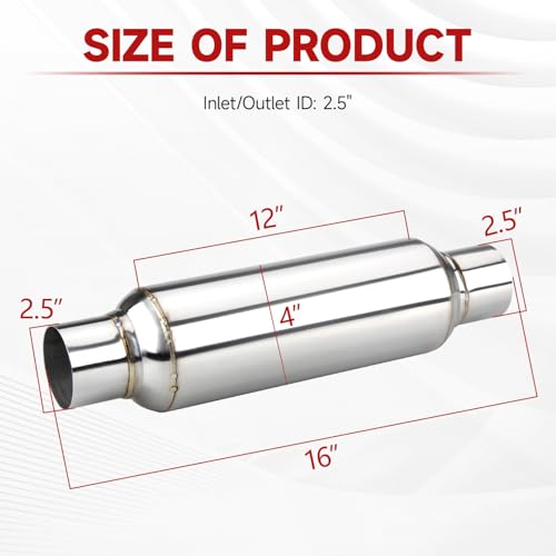 LCGP 2.5" inlet & outlet Universal Resonator, 16" Long Performance Muffler, Weld- On, Straight Through Design, Deep Tone 2pcs - color: Silver, size: 2.5" Inlet 16" Long-2 Pack