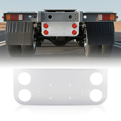 Tail Light Panel Stainless Steel Chrome Finish with Four 4.51" Round Light Cutouts(4 Holes), Rear Center Light Panel for Semi Truck Trailers - style: 4x4.51" Round Holes