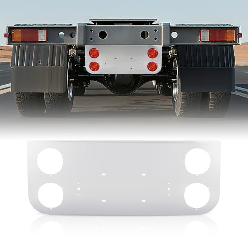 Tail Light Panel Stainless Steel Chrome Finish with Four 4.51" Round Light Cutouts(4 Holes), Rear Center Light Panel for Semi Truck Trailers - style: 4x4.51" Round Holes