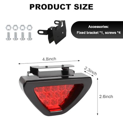 Car F1 Style Brake Light, 12V Super Bright Waterproof Triangle Rear Fog LED Lights Tail Flash Lamp, F1 Style Warning Strobe Third Stop Light for Motorcycle ATV Truck SUV (Red) - color: Red