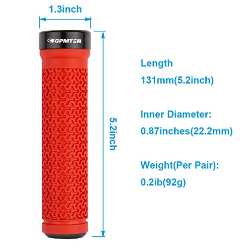 GPMTER Bike Handlebar Grips, Single Lock on Bicycle Handle Bar, for BMX, Mountain, MTB, Beach Cruiser, Scooter, Folding Bike, Soft Non-Slip-Rubber Hand Grip Comfortable Ergonomic - color: Red
