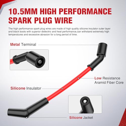 Nilight 8 PCS 10.5mm Spark Plug Ignition Wire - size: 10.5mm - LSx LS1 LS2 LS3 LS6 LS7