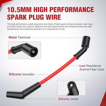 Nilight 8 PCS 10.5mm Spark Plug Ignition Wire - size: 10.5mm - LSx LS1 LS2 LS3 LS6 LS7
