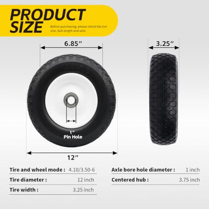 MaxxHaul 12" Flat Free Solid Tire 4.10/3.50-6" Replacement Wheel – 1" Bore 5/8" Adapter & 3.75" Center Hub – Fits Compatible Trailer Dollies & Equipment Requires Matching Axle Dims – 330LB Cap (50502) - style: Replacement Wheel