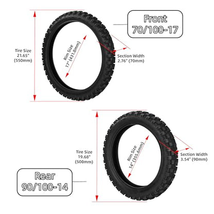 Front 70/100-17 and Rear 90/100-14 Tire and Inner Tube Sets Off Road Tires - size: 70/100-17 and 90/100-14