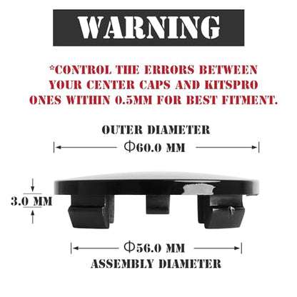 KitsPro 2.4Inch 60MM Wheel Center Caps, Pack of 4 (Gloss Black, Outer 60MM, Inner 56MM) - color: Gloss Black, size: Outer 60MM , Inner 56MM