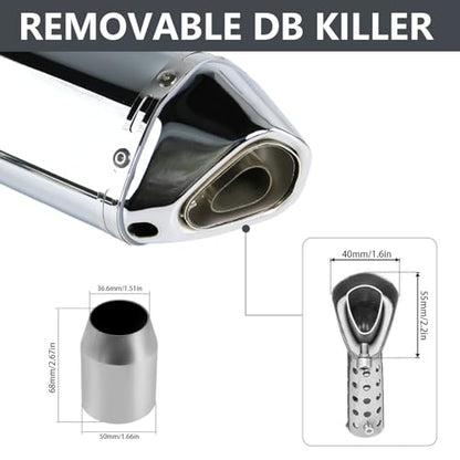 PACEWALKER Motorcycle Slip On Muffler, 1.5-2", 38-51mm Inlet, Plating - size: Plating