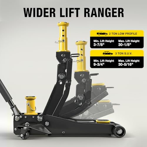 YELLOW JACKET Foldable Floor Jack 3 Ton Low and High Profile Professional Service Jack with Dual Piston Quick Lift Pump, Home and Workshop Car Maintenance for Various Vehicles - size: 3 ton foldable