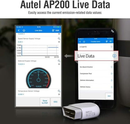 Autel AP200 Bluetooth OBD2 Scanner, Full Systems Diagnoses and 19 Services
