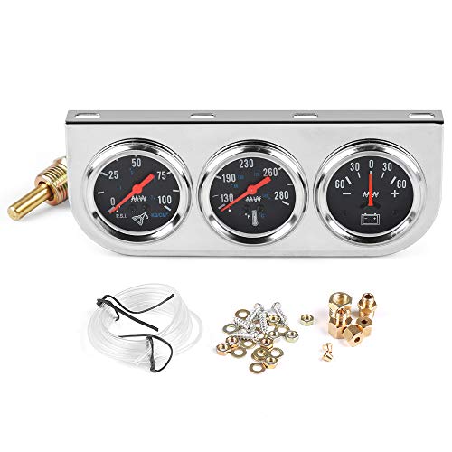 2" 52mm Chrome Panel 3in1 Car Meter Oil Pressure Fahrenheit Water Temp Ammeter Triple Gauge Kit Set Black Face