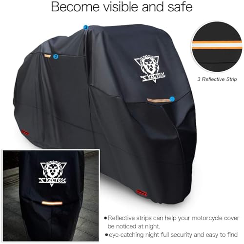 XYZCTEM Motorcycle Cover -Waterproof Outdoor Storage Bag, up to 116 inch - size: 116"
