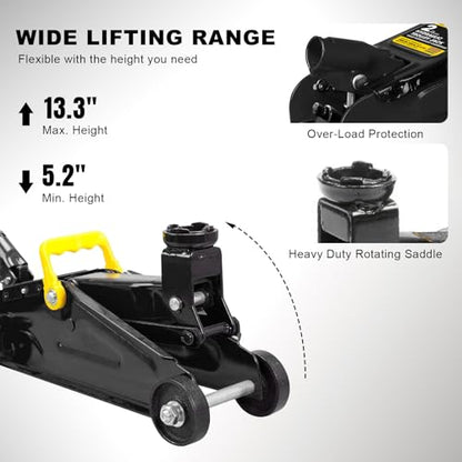 Torin 2 Ton Hydraulic Floor Jack, 4000 lbs Capacity Low Profile Trolley Service Jack with 5.2"-13.3" Lifting Range, Heavy Duty Steel Car Jack for Sport Utility Vehicle, Cars, Black - size: 2T