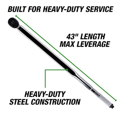 OEMTOOLS 25688 3/4 Drive Socket Torque Wrench, Ratchet Click Style, 100-600 Ft/Lb., 135.5 - 813.5 Nm, Accurate to +/-4%, 43 Inches Long - color: Chrome, size: 3/4" Dr. 100-600 Ft/Lbs