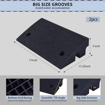 BESEA Rubber Curb Ramp 5" Rise 17" Long Driveway Threshold Ramp 2 Pack - size: 5" Rise