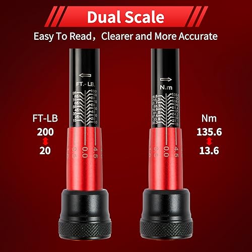 Hairich 3/8-Inch Torque Wrench, Dual-direction Torque Wrenches 10-100ft.lb/13.6-135.6Nm, 72-Tooth Dual Range Scales Torque Wrench with Quick Release Reversible Head - size: 3/8" 10-100 FT.LB