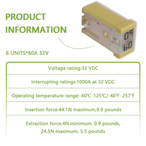 60A 32V Mini Slotted Automotive MCASE Shaped Cartridge Fuse Kit(Pack of 6pcs,60A) - style: 60A