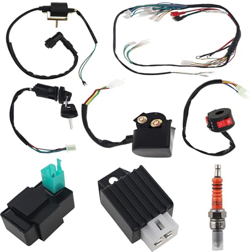 Windance 8PCS Complete Electrical Wiring Harness Kit with CDI Solenoid Relay Rectifier Ignition Switch Ignition Coil for Most 50CC-125CC Chinese 4 Stroke Motorcycle ATV Quad Dirt Bike