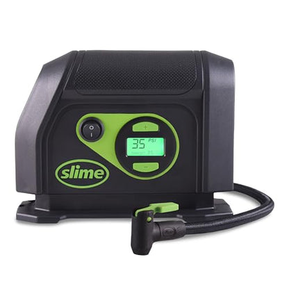Slime 40088 Tire Inflator, Portable Car Air Compressor, Inflate Right automatic shut off, with Digital 99 psi Display, Long Hose and LED Light, 12V, 6 min inflation - style: Digital Tire Inflator