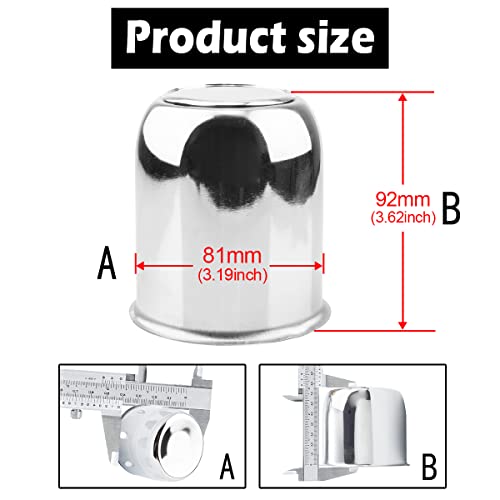 2Pcs 3.19" OD 3.62" H Trailer Wheel Center Caps with Removable Top - color: Chrome, size: 3.19" OD 3.62" H