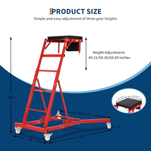 GarveeTech Top Automotive Creeper, 400 LBS Capacity Adjustable Car Creeper (49.2 in-68.9 in) with Locking Wheels & Tool Pouch, High Top Mechanic Creeper for Trucks, Garage Repair - color: Red