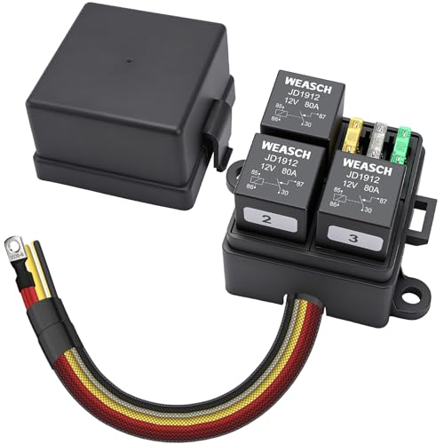 12V 3 Way Pre-Wired Fuse Relay Box Kit with 3 x 4-Pin 80A Relays - size: 80A 3 Relay 3 Fuses, style: Pre-Wired